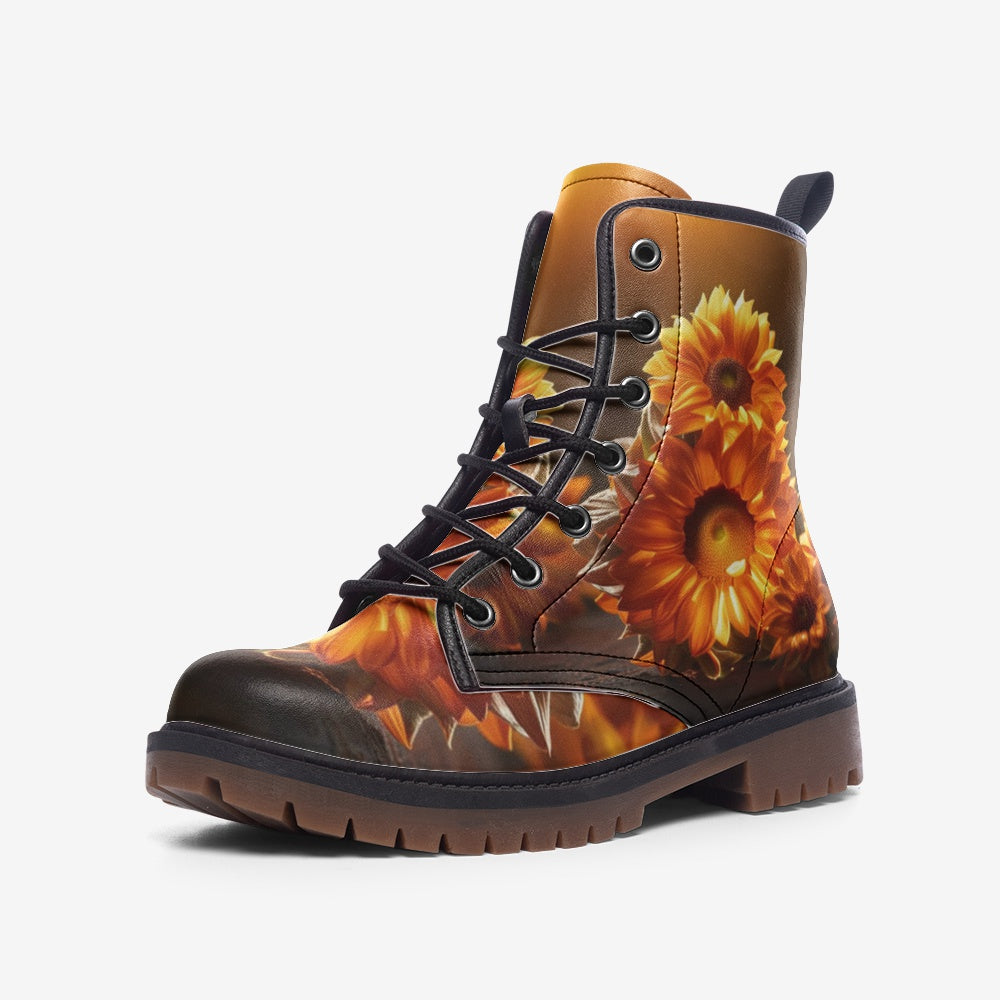 Hippie Art Zone - Sunflowers Bloom, Cozy Vibes Leather Lightweight Boots For Hippies