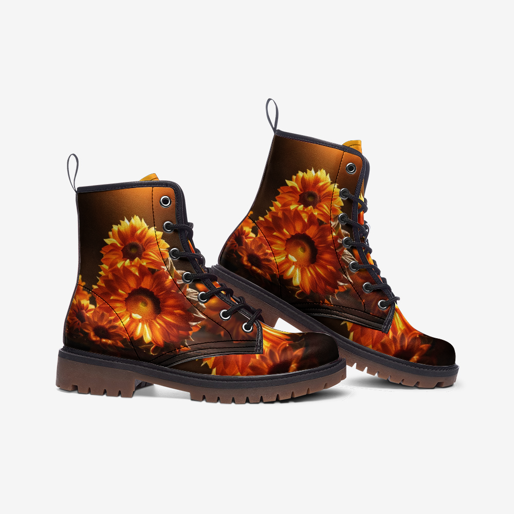 Hippie Art Zone - Sunflowers Bloom, Cozy Vibes Leather Lightweight Boots For Hippies