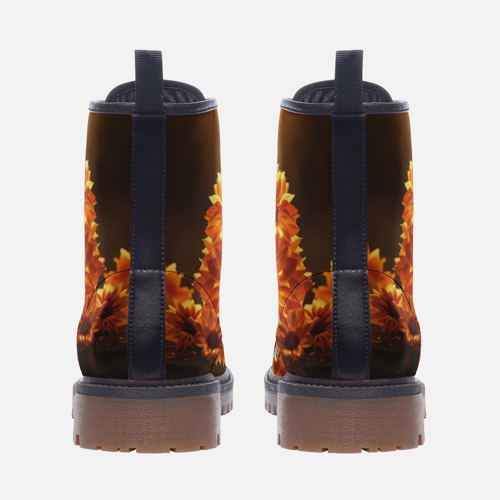 Hippie Art Zone - Sunflowers Bloom, Cozy Vibes Leather Lightweight Boots For Hippies