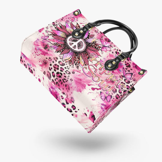 hippieartzone Bag - HIPPIE SOUL SUNFLOWER LEOPARD LEATHER HANDBAG