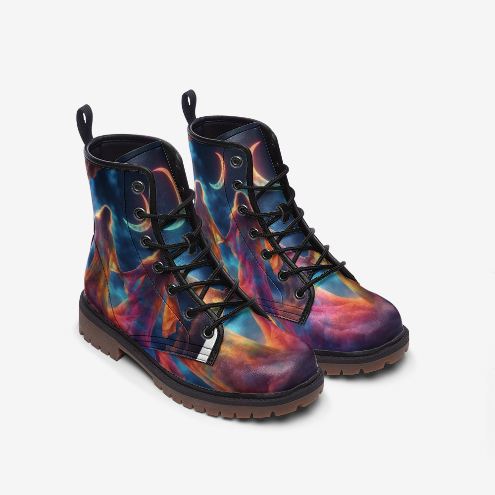 Hippie Art Zone - Bestie Trips, Hippie Friends, Together Under The Moonlight Casual Leather Lightweight Boots For Hippies