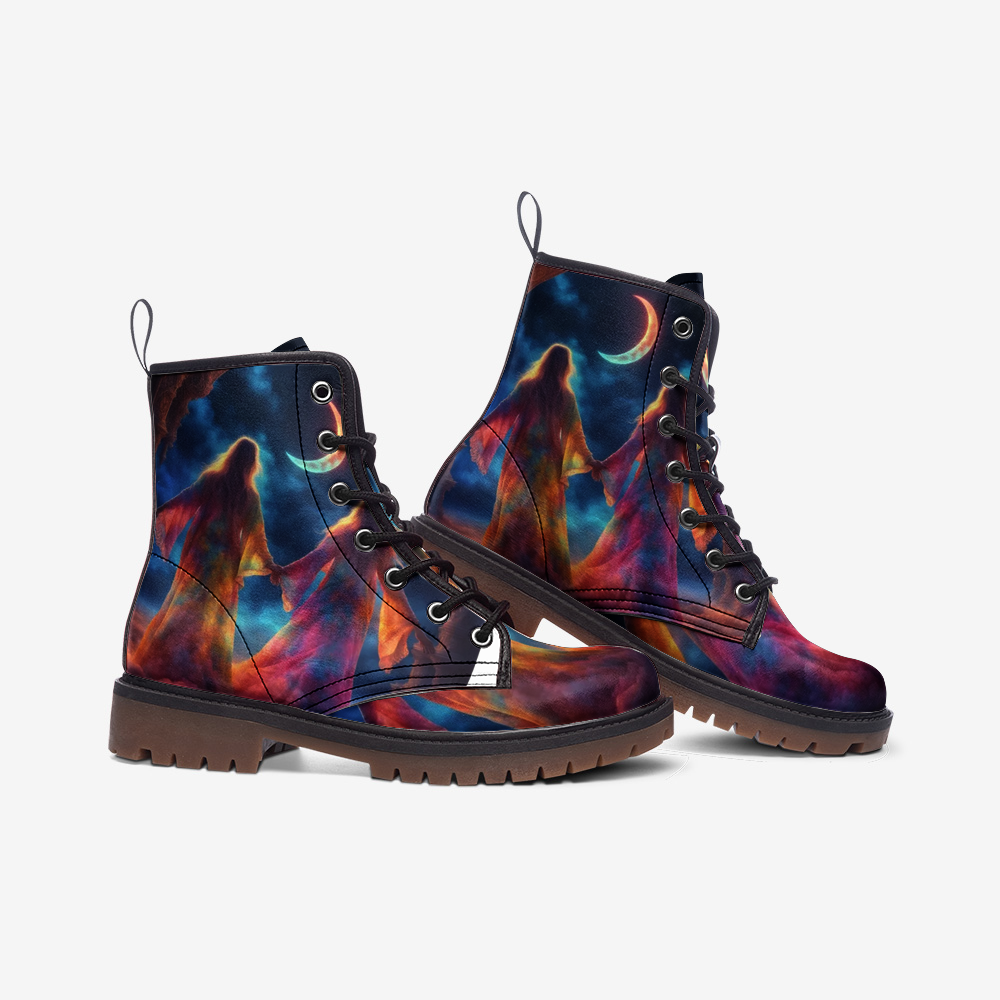 Hippie Art Zone - Bestie Trips, Hippie Friends, Together Under The Moonlight Casual Leather Lightweight Boots For Hippies