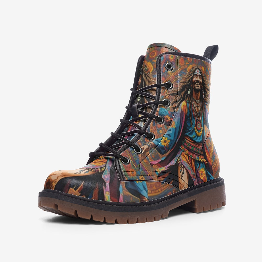 Hippie Art Zone - Joyful Hippie Guy Casual Leather Lightweight Boots for Hippies