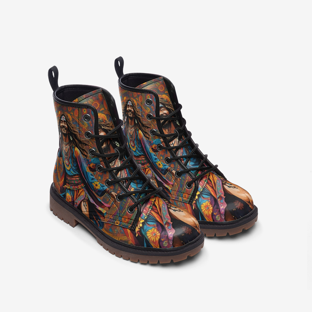 Hippie Art Zone - Joyful Hippie Guy Casual Leather Lightweight Boots for Hippies