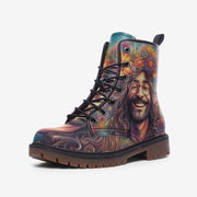 Hippie Art Zone - Cheerful Hippie Guy, Bohemian Man Casual Leather Lightweight Boots For Hippies
