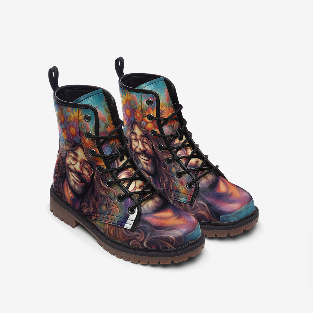 Hippie Art Zone - Cheerful Hippie Guy, Bohemian Man Casual Leather Lightweight Boots For Hippies
