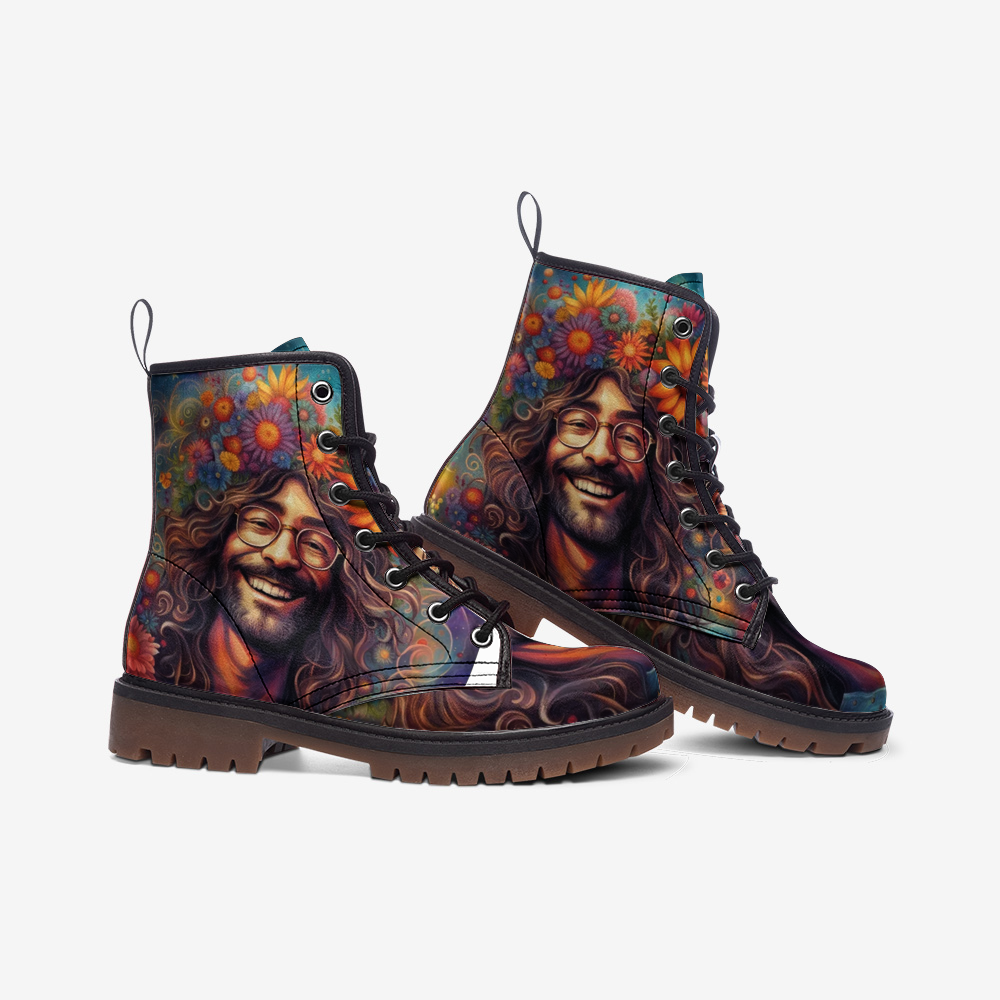 Hippie Art Zone - Cheerful Hippie Guy, Bohemian Man Casual Leather Lightweight Boots For Hippies