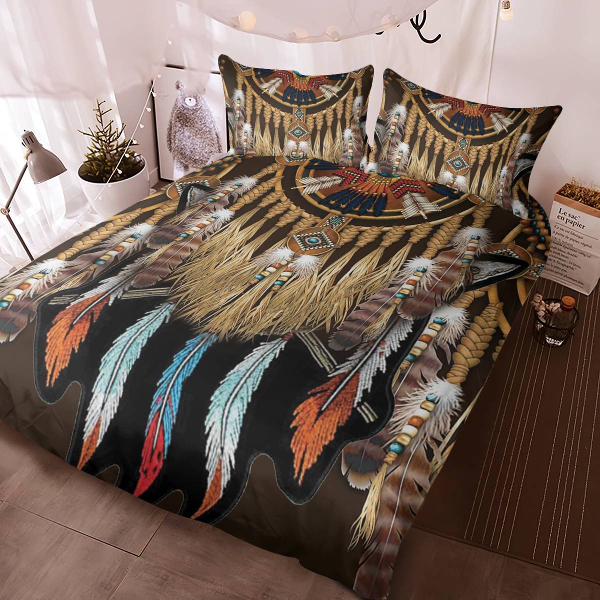 hippieartzone - Native American Bird Dreamcatcher Bedding Set