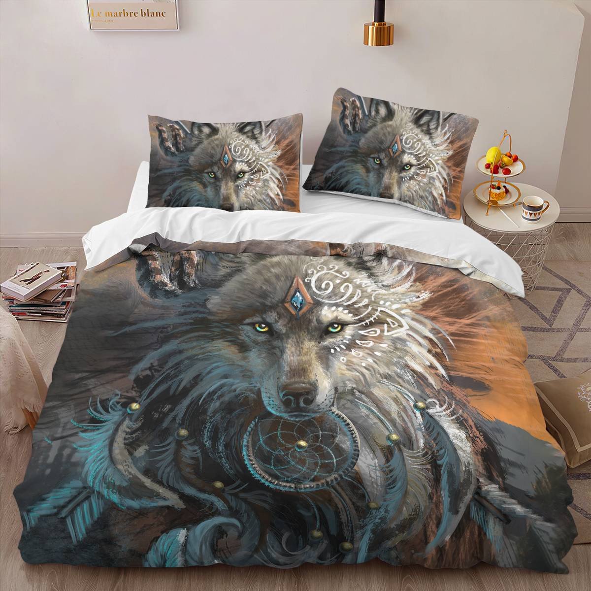 hippieartzone - Native American Wolf Spirit Bedding Set