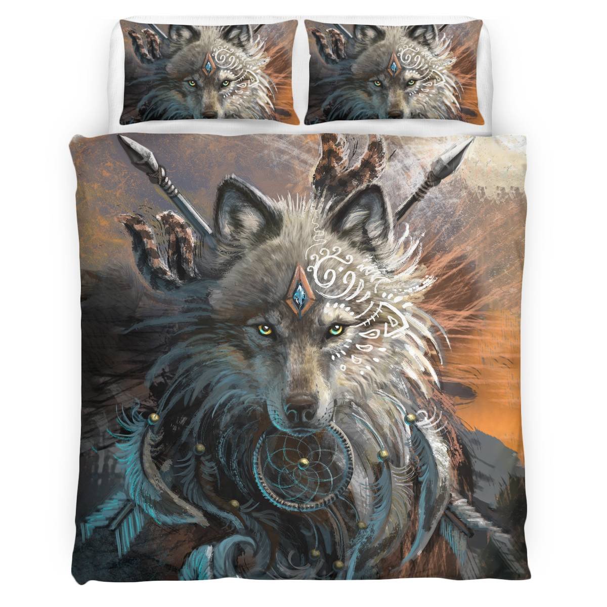 hippieartzone - Native American Wolf Spirit Bedding Set