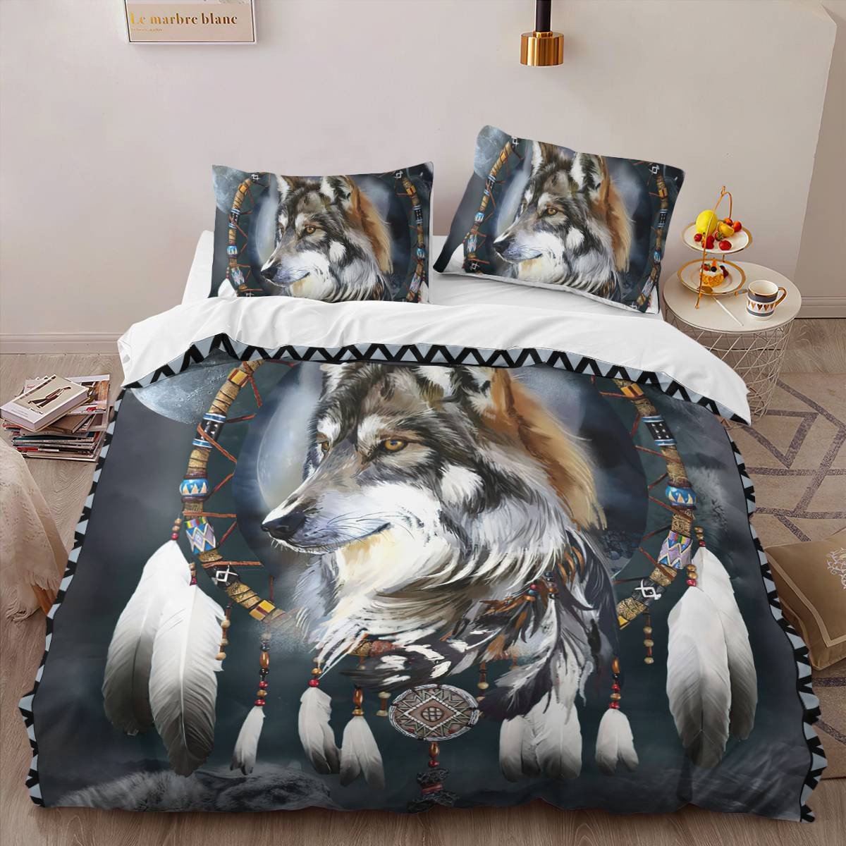 hippieartzone - Native American Wolf Dreamcatcher Bedding Set
