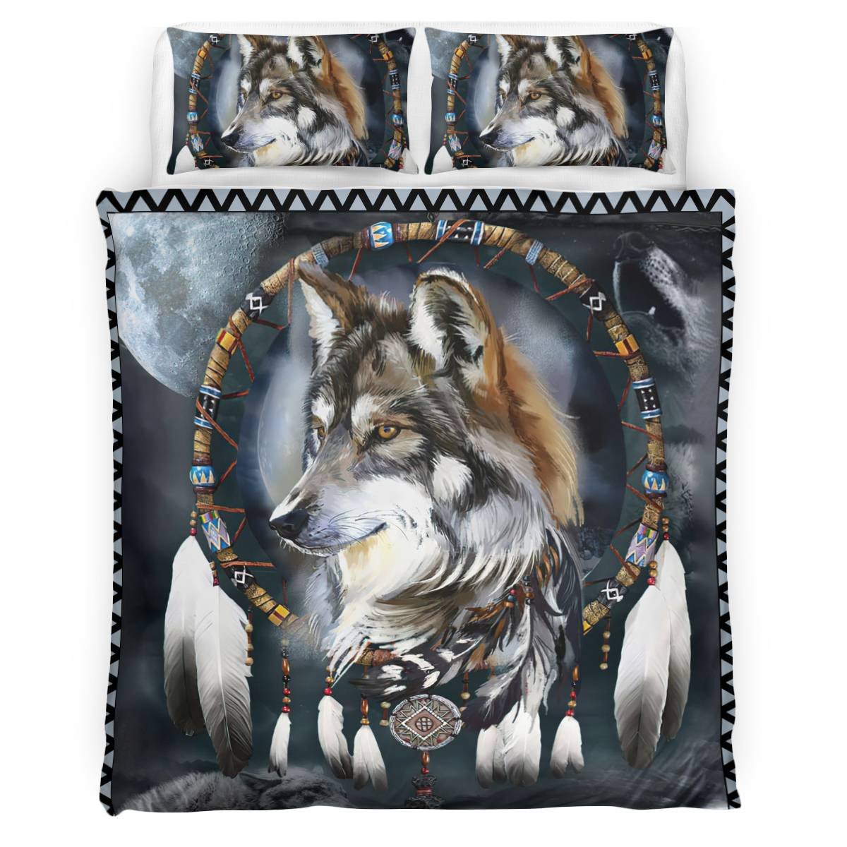 hippieartzone - Native American Wolf Dreamcatcher Bedding Set