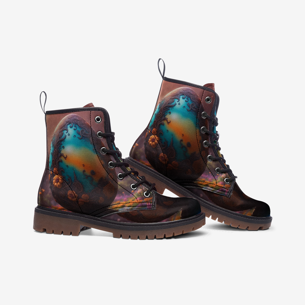 Hippie Art Zone - Easter Eggs on Leather Lightweight Boots for Hippies