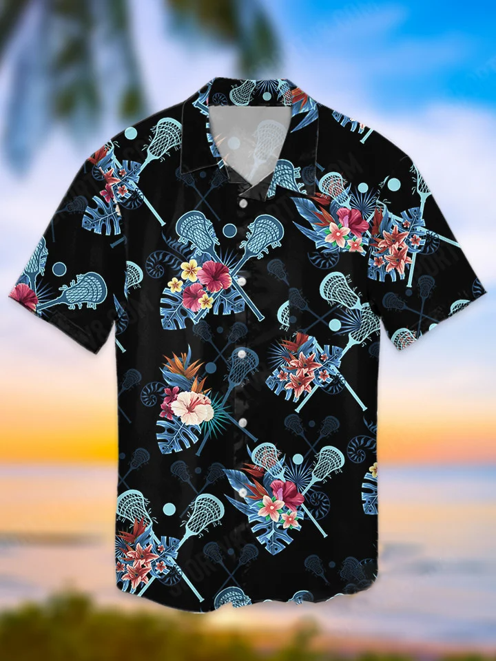 hippieartzone - BLUE LACROSSE TROPICAL HAWAII SHIRT.
