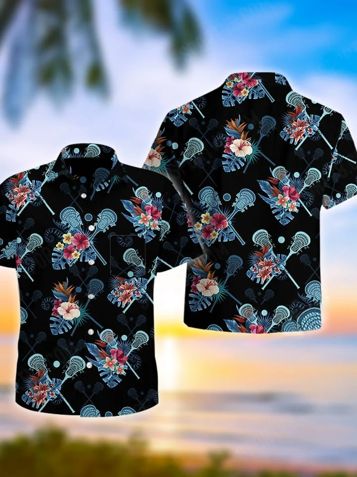 hippieartzone - BLUE LACROSSE TROPICAL HAWAII SHIRT.