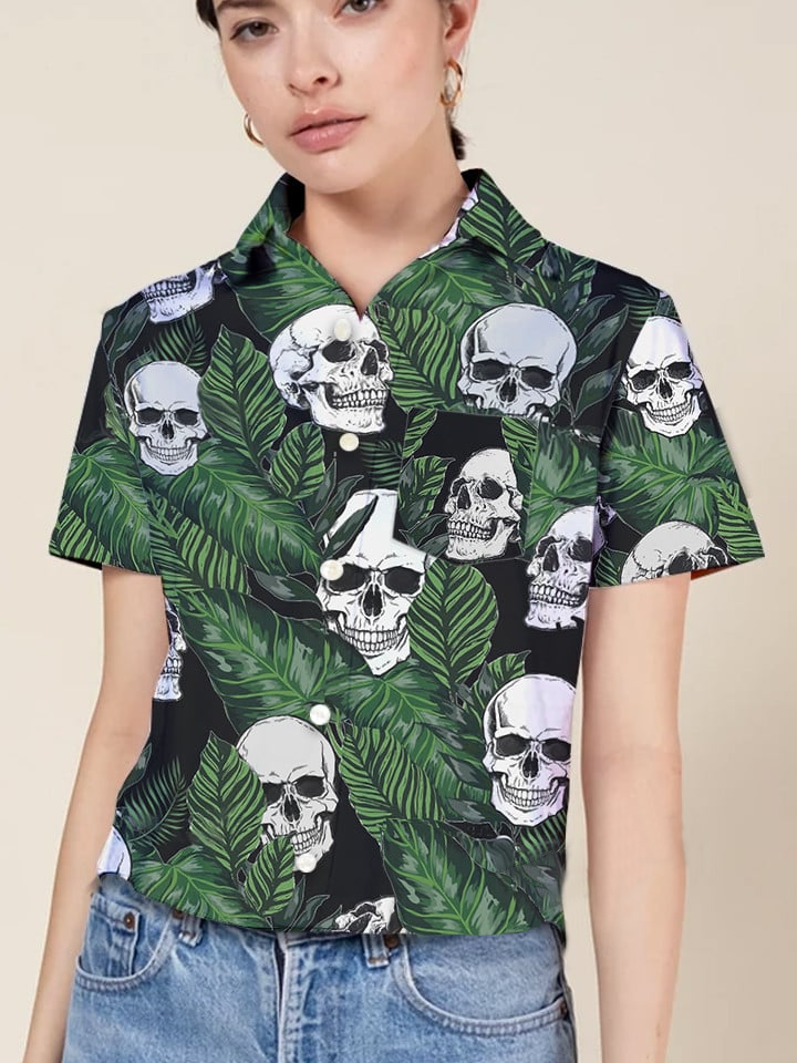 hippieartzone - GREEN SKULL TROPICAL HAWAII SHIRT.