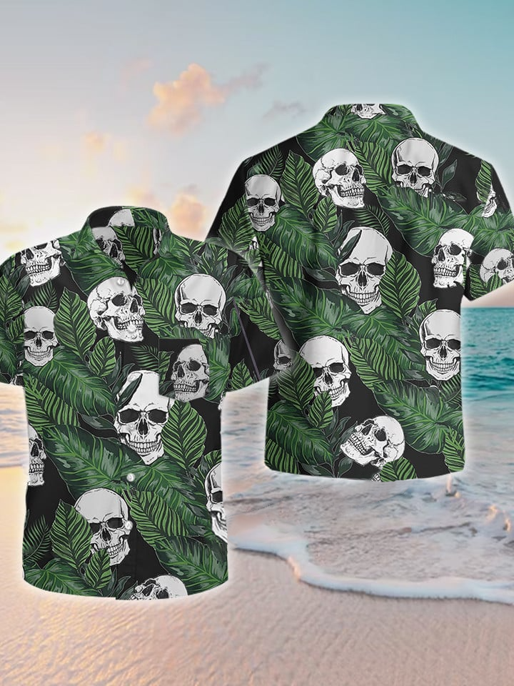 hippieartzone - GREEN SKULL TROPICAL HAWAII SHIRT.