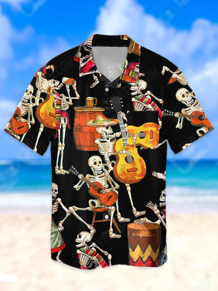 hippieartzone - MANY SKELETON GUITAR HAWAII SHIRT.