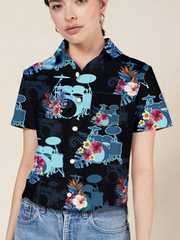 hippieartzone - BLUE DRUM FLOWER TROPICAL HAWAII SHIRT.
