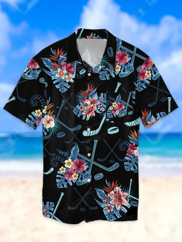 hippieartzone - BLUE HOCKEY BEACH TROPICAL HAWAII SHIRT.
