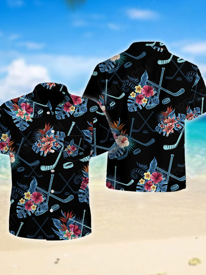 hippieartzone - BLUE HOCKEY BEACH TROPICAL HAWAII SHIRT.