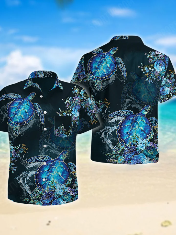hippieartzone - SAME BLUE TURTLE BEACH FLOWER TROPICAL HAWAII SHIRT.