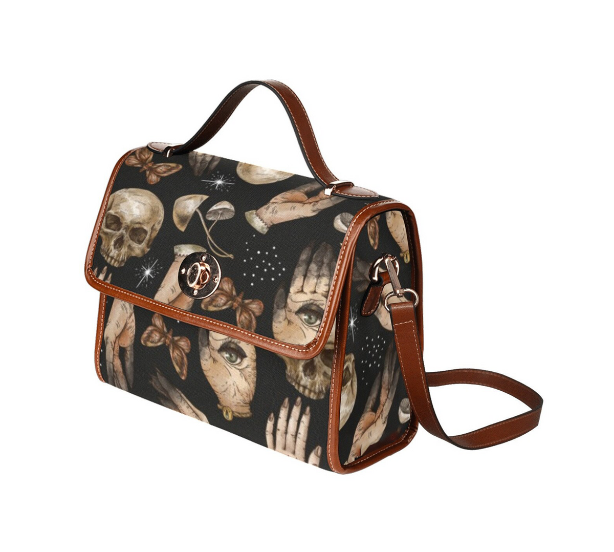 Witch Hand Eye Skull Canvas Satchel Handbag For Boho Hippie