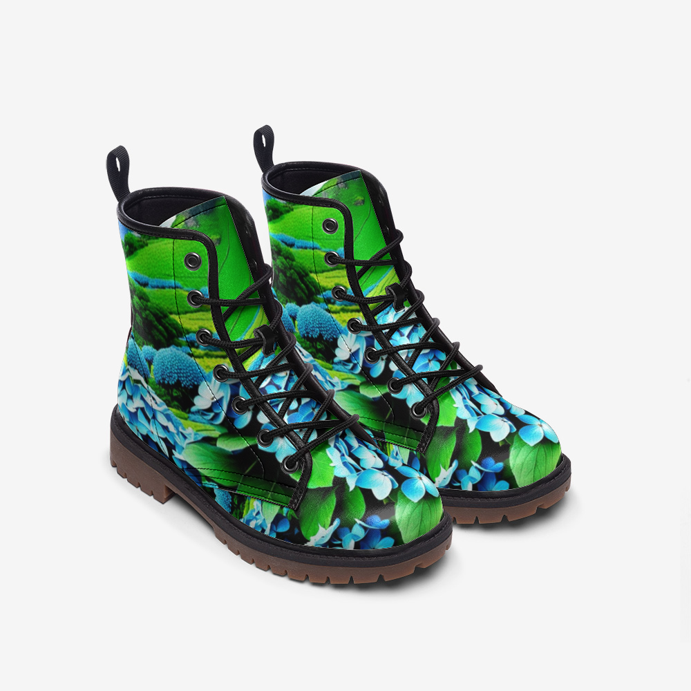 Hippie Art Zone - Beautiful Hydrangeas Flower Casual Leather Lightweight Boots For Hippies