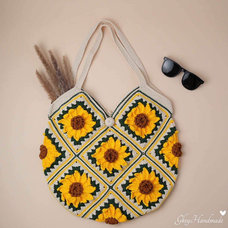 Handmade Sunflower Shoulder Bag For Hippie