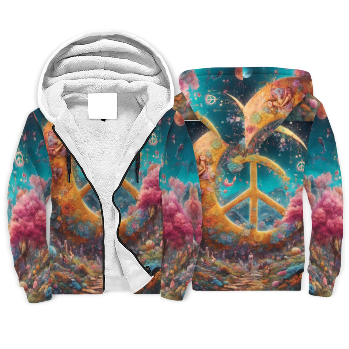 World Of Peace Sherpa Lined Zip-up Hoodie For Hippies