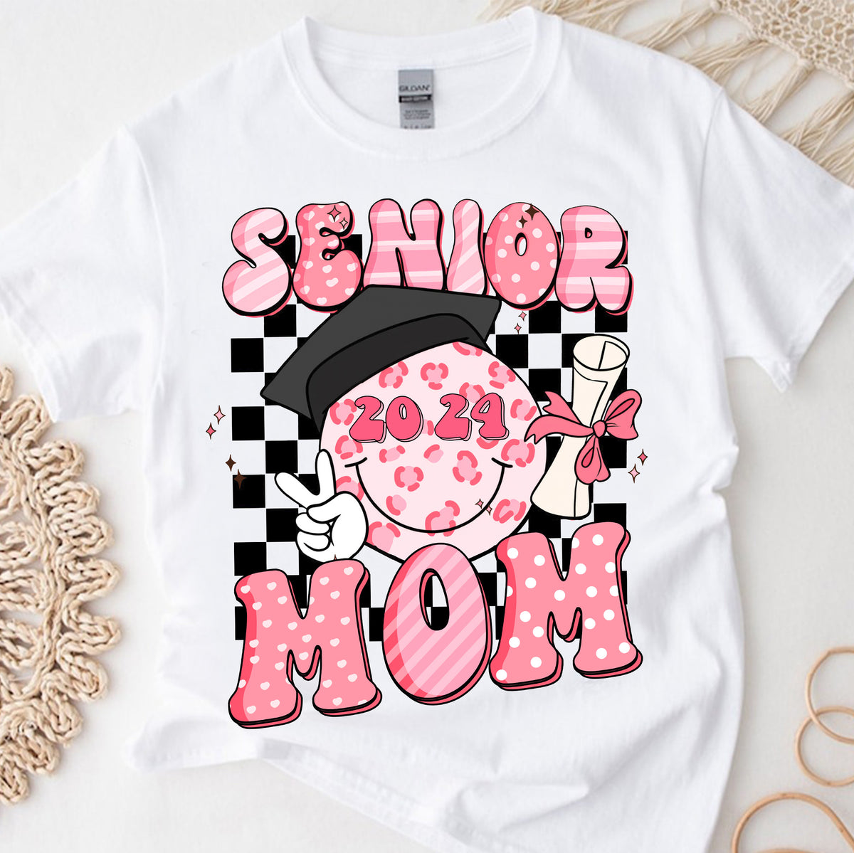 hippieartzone Tshirt - Senior Mom Smiley Face Tshirt, Sweatshirt