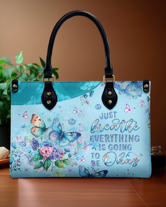 hippieartzone Bag - JUST BREATHE BUTTERFLY LEATHER HANDBAG