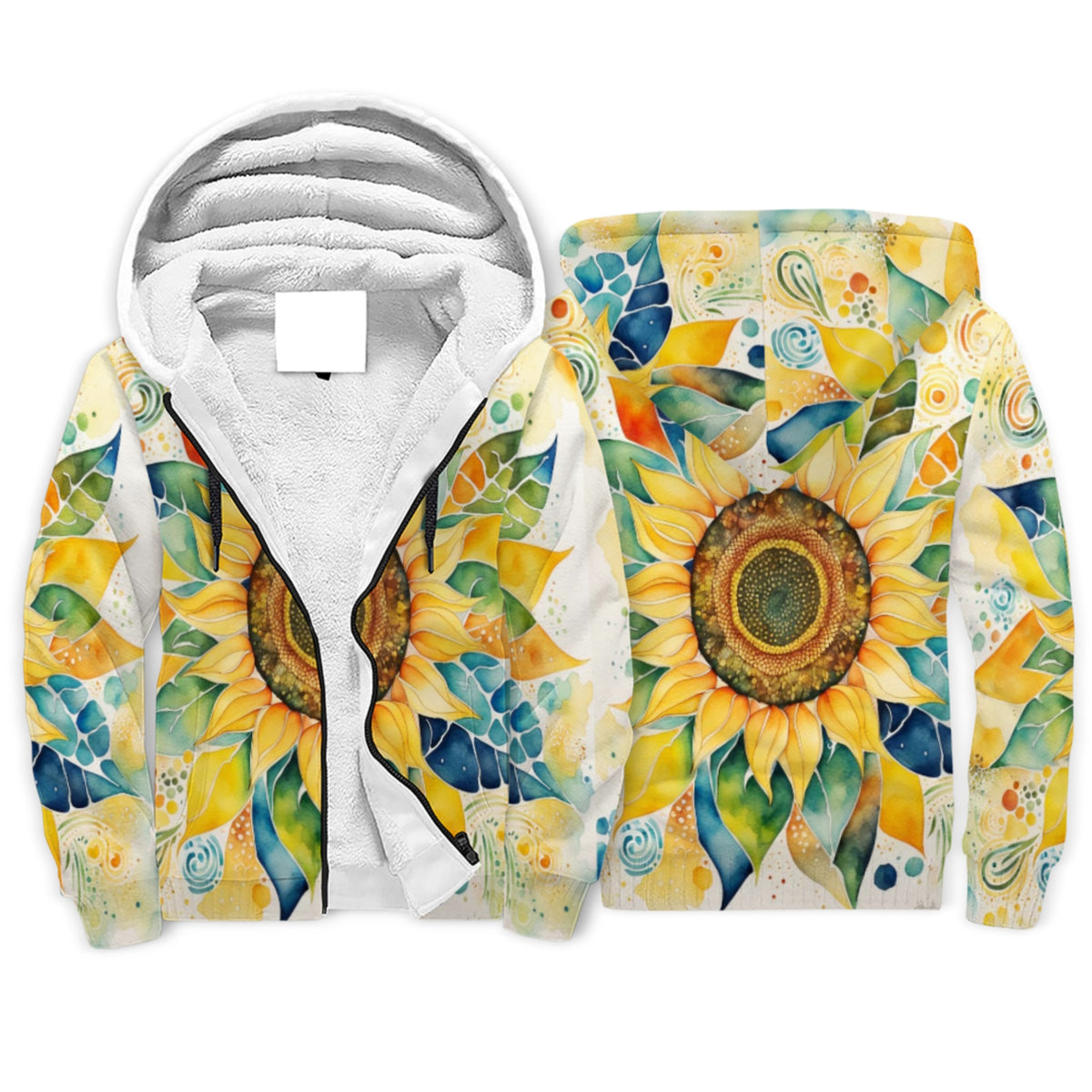 Sunflower Abstract Sherpa Lined Zip-up Hoodie For Hippies