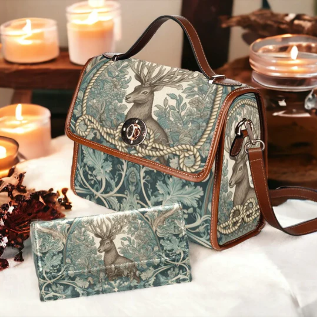 Retro Renaissance Deer Canvas Satchel Handbag For Boho Hippie