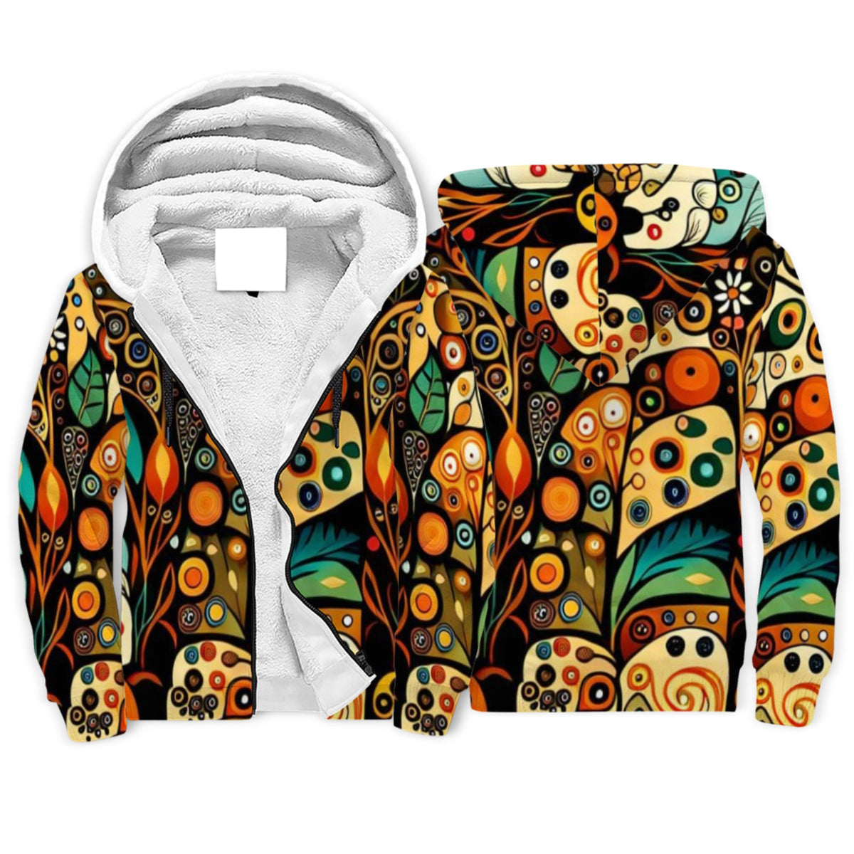 Boho Botanical Coloful Sherpa Lined Zip-Up Hoodie For Hippies