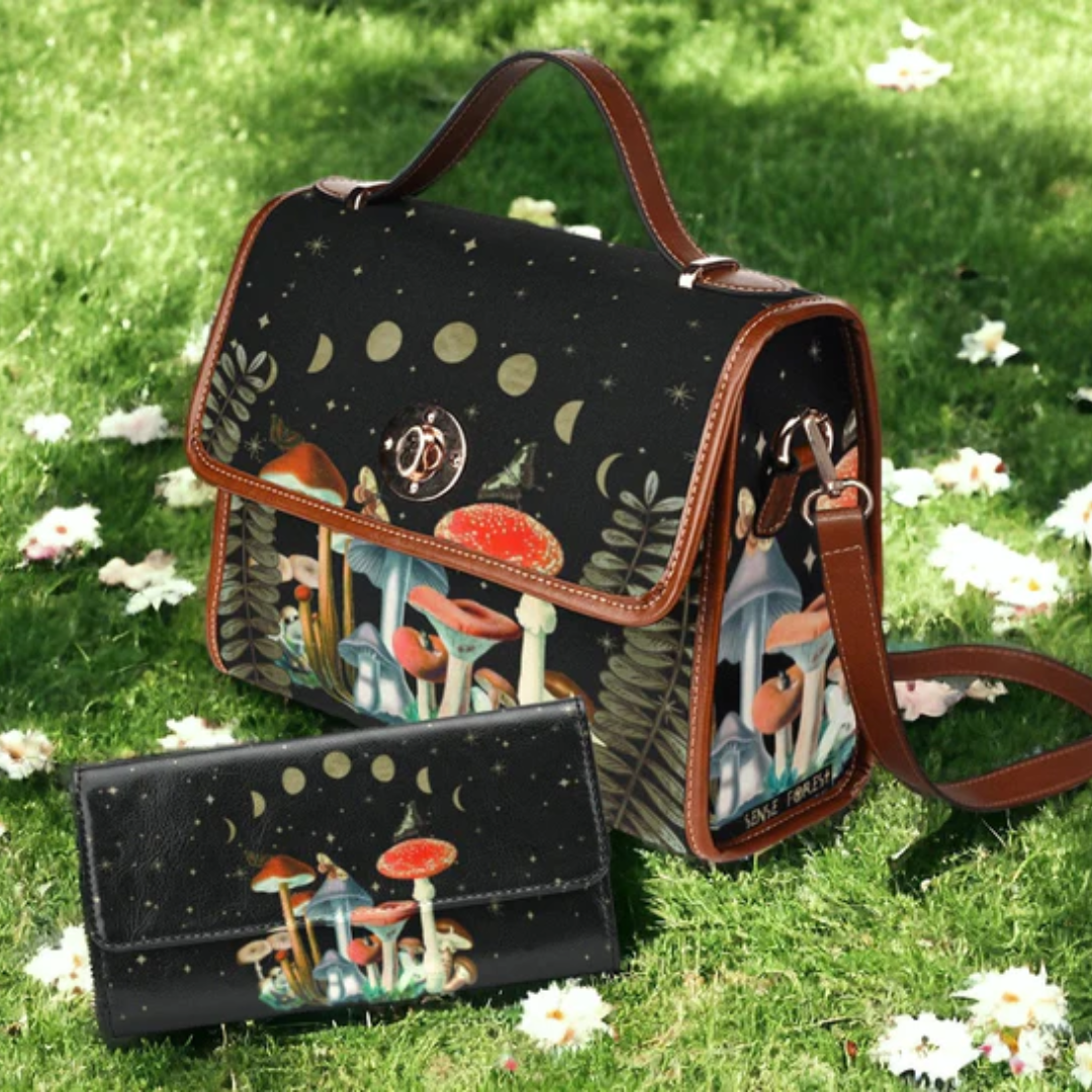 Moon Phase Mushroom Satchel Handbag For Boho Hippie