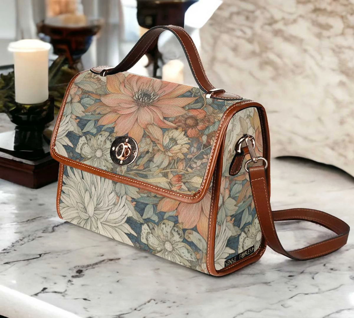 Women Japanese Watercolor Floral Witchy Satchel Handbag For Boho Hippie