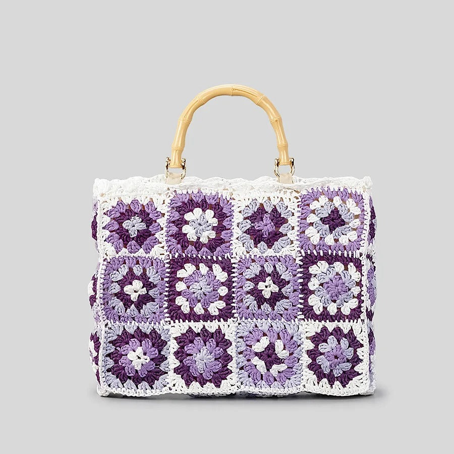 hippieartzone - Bohemian Granny Square Staw Handbags.