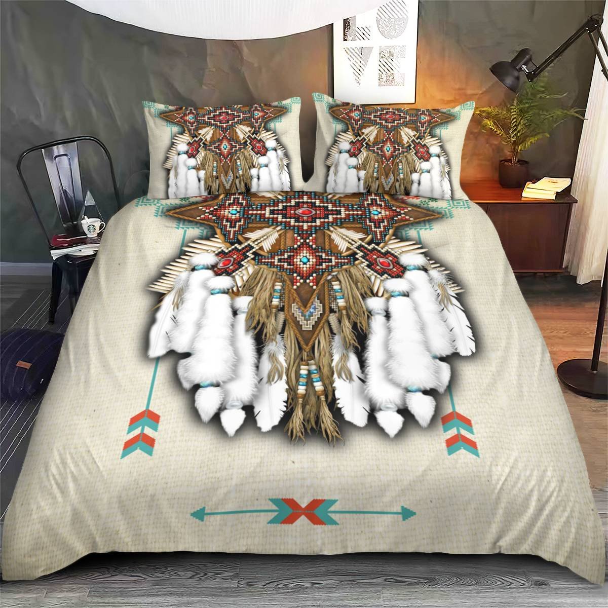 hippieartzone - Native American Feather Pattern Bedding Set