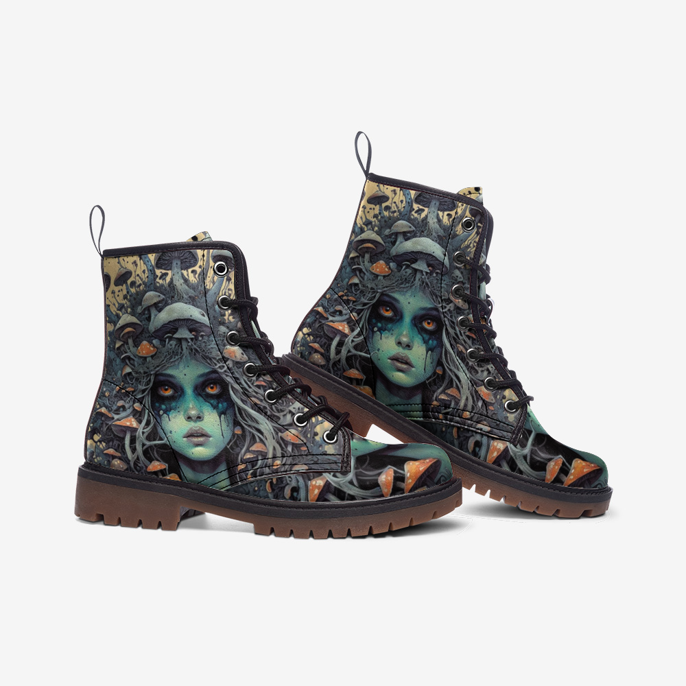 Hippie Art Zone - Scary Mushroom Queen Casual Leather Lightweight Boots For Hippies