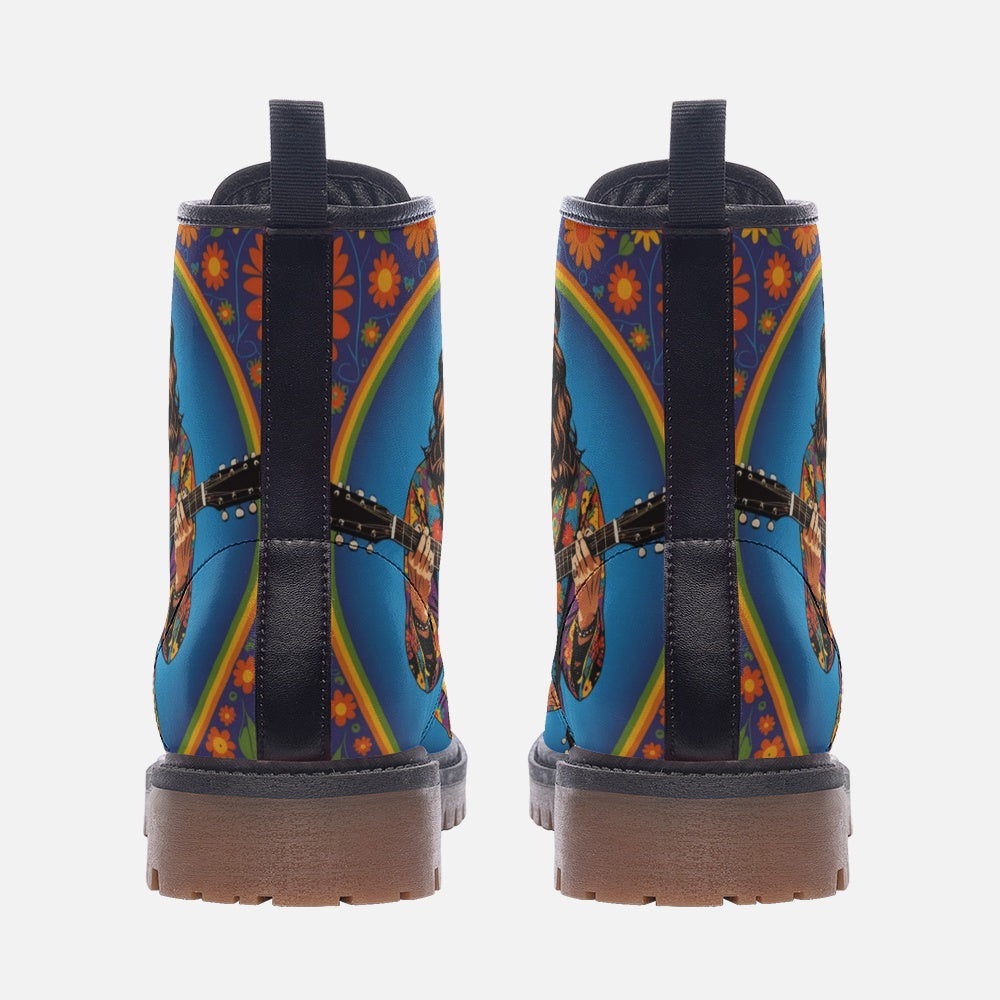 Hippie Art Zone - Hippie With The Guitar Casual Leather Lightweight Boots For Hippies