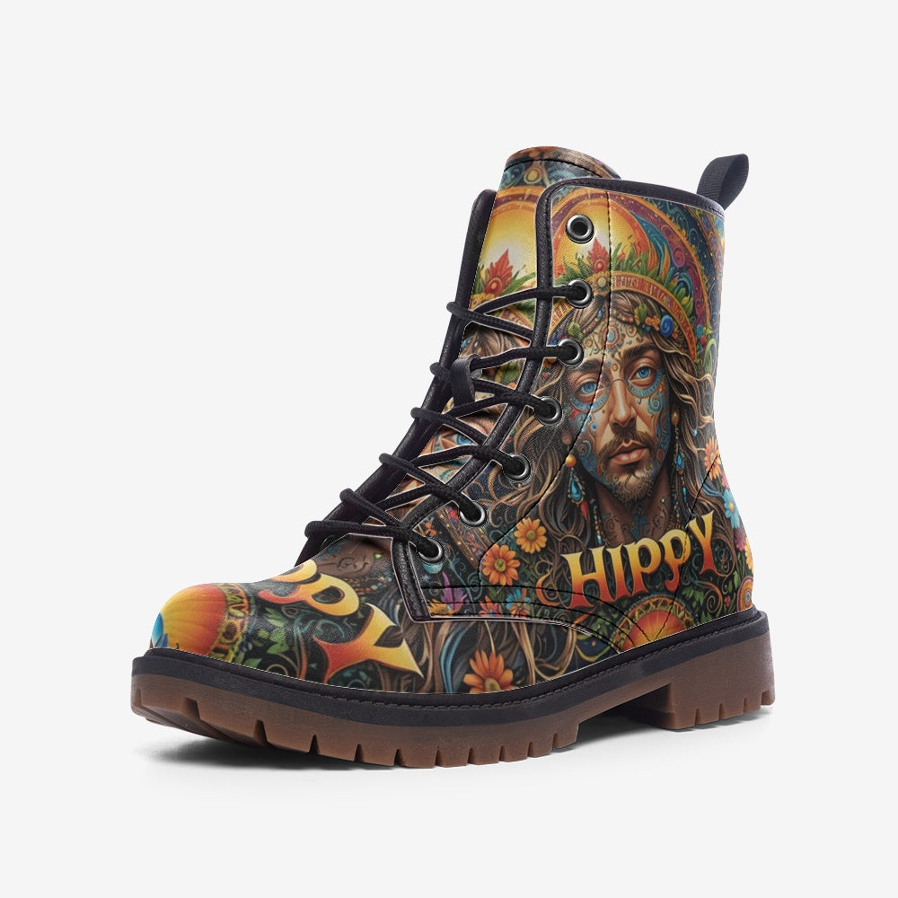 Hippie Art Zone - Hippie Guy on Leather Lightweight Boots for Hippies