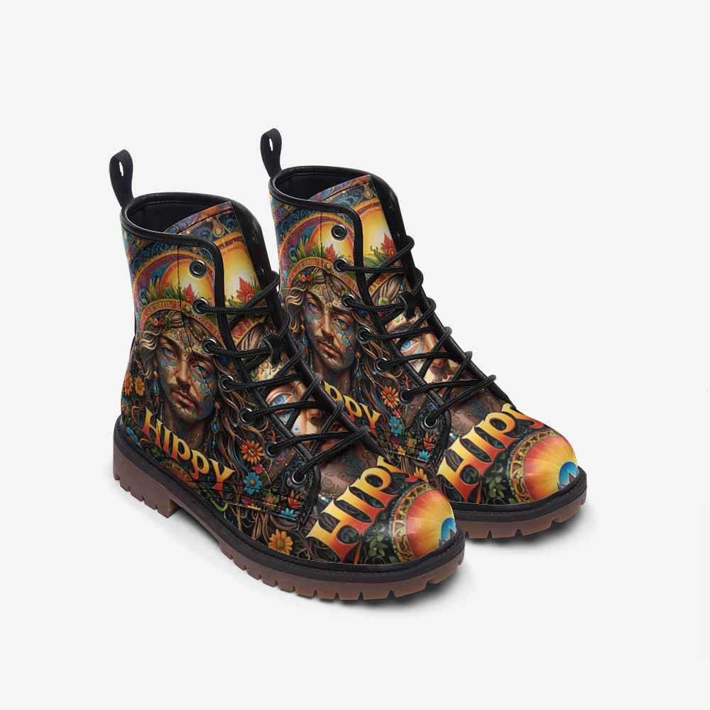 Hippie Art Zone - Hippie Guy on Leather Lightweight Boots for Hippies
