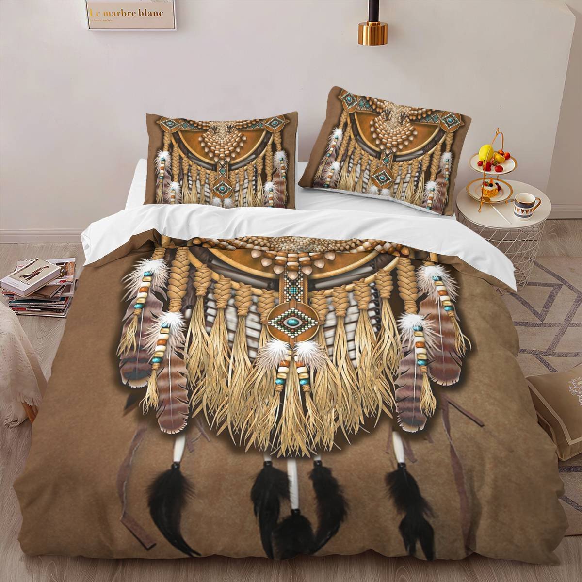 hippieartzone - Native American Owl Dreamcatcher Pattern Bedding Set