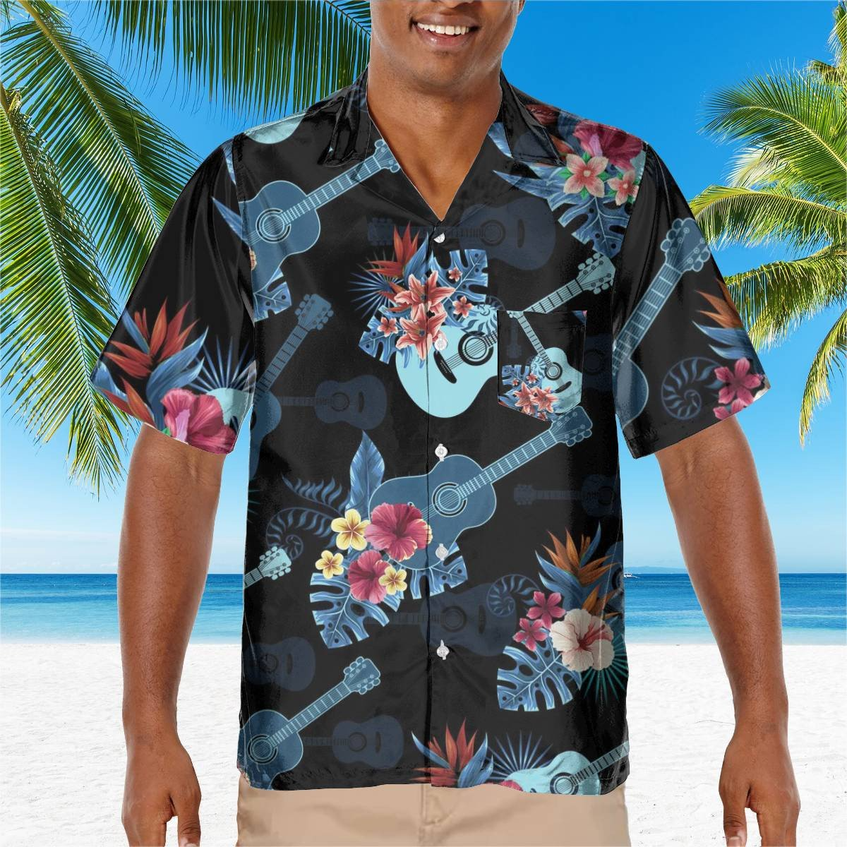 hippieartzone - BLUE GUITAR TROPICAL HAWAII SHIRT.