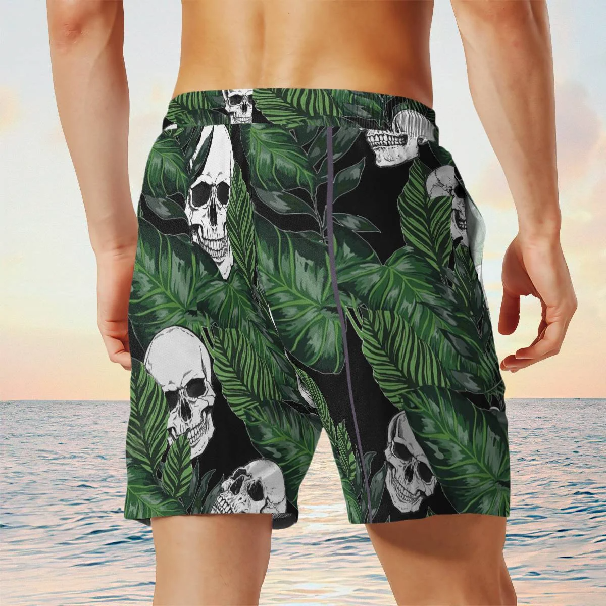 hippieartzone - GREEN SKULL TROPICAL HAWAII SHIRT.