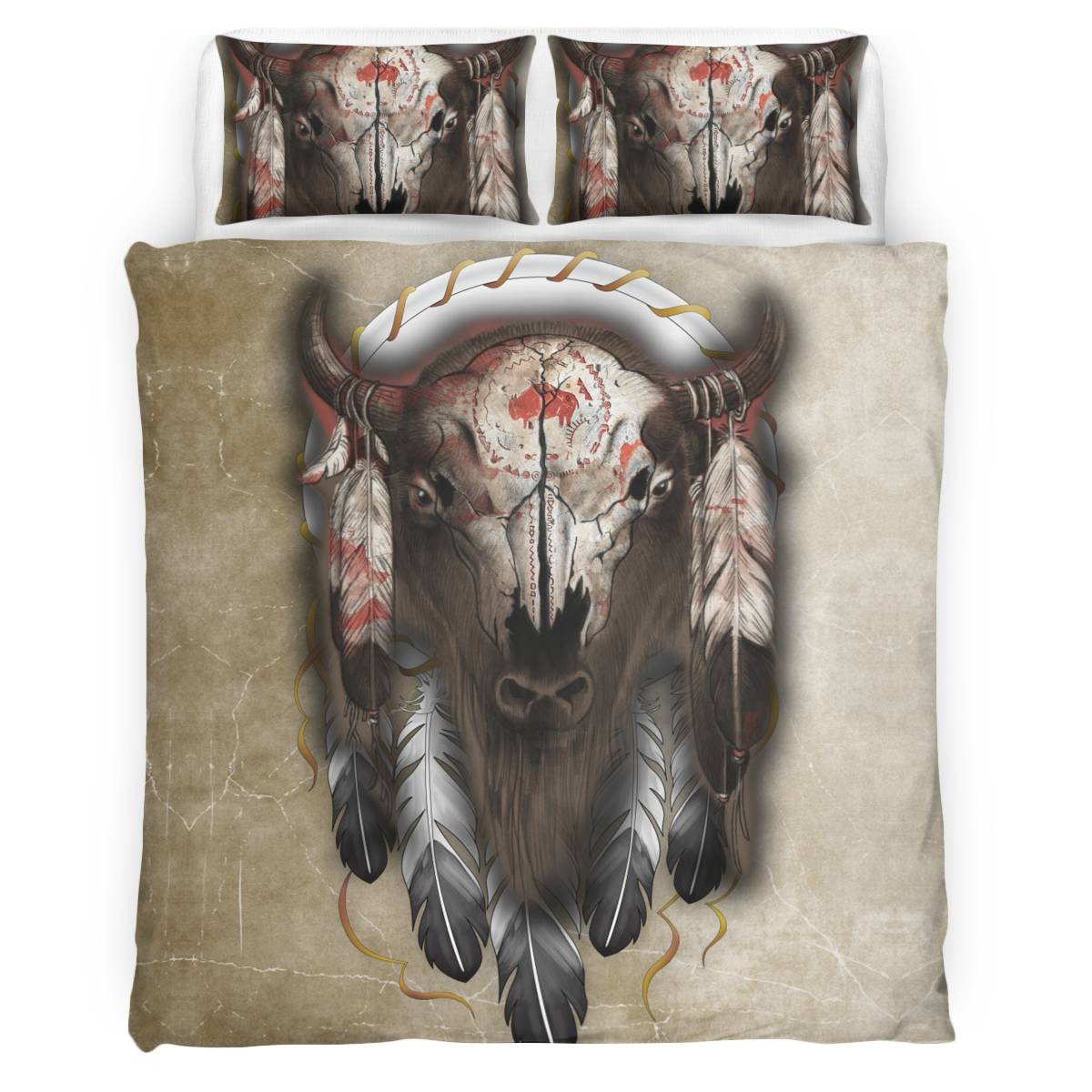 hippieartzone - Native American Bison Skull Bedding Set