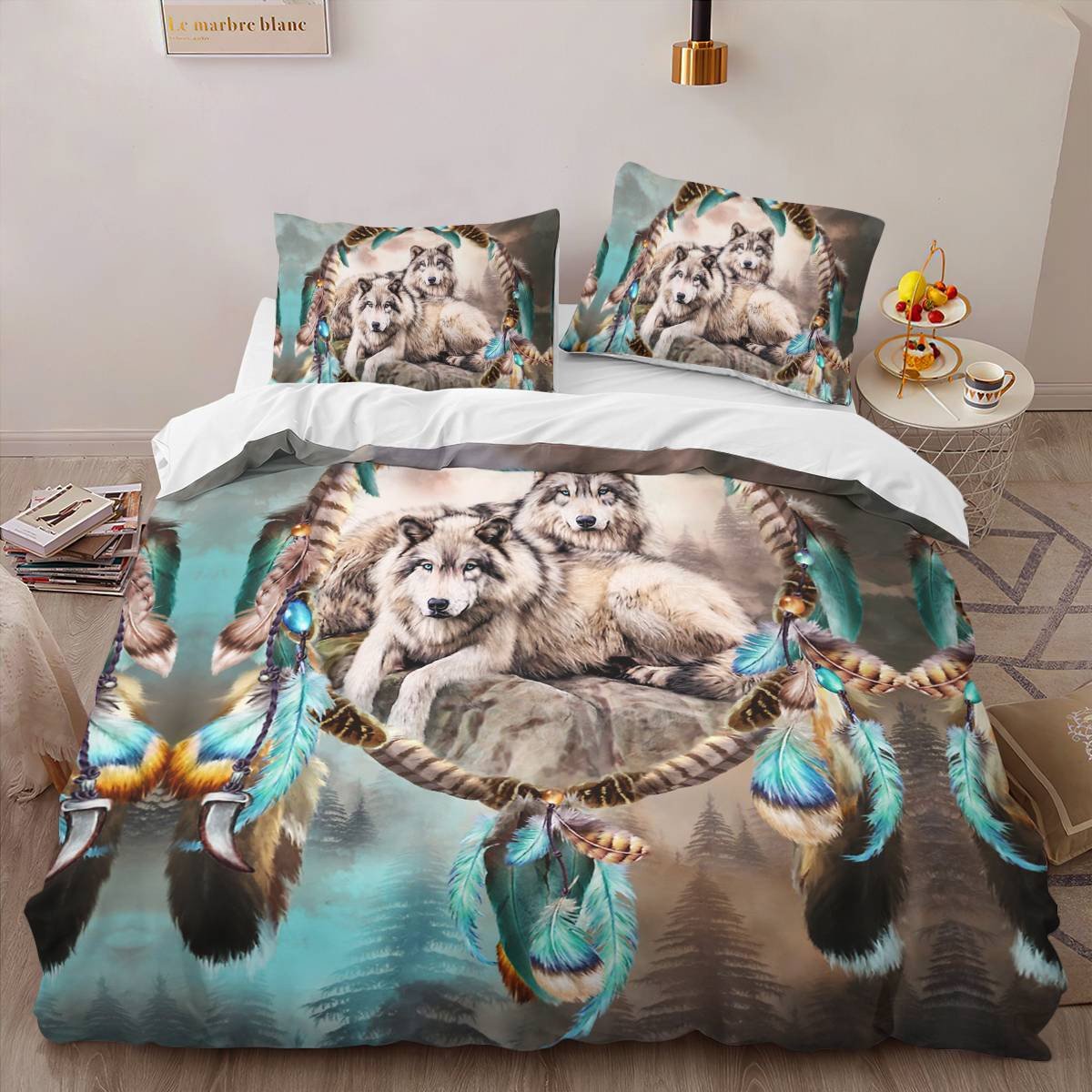 hippieartzone - Native American Wolf Dreamcatcher Bedding Set