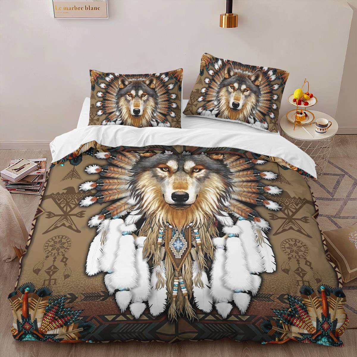 hippieartzone - Native American Wolf Pattern Bedding Set