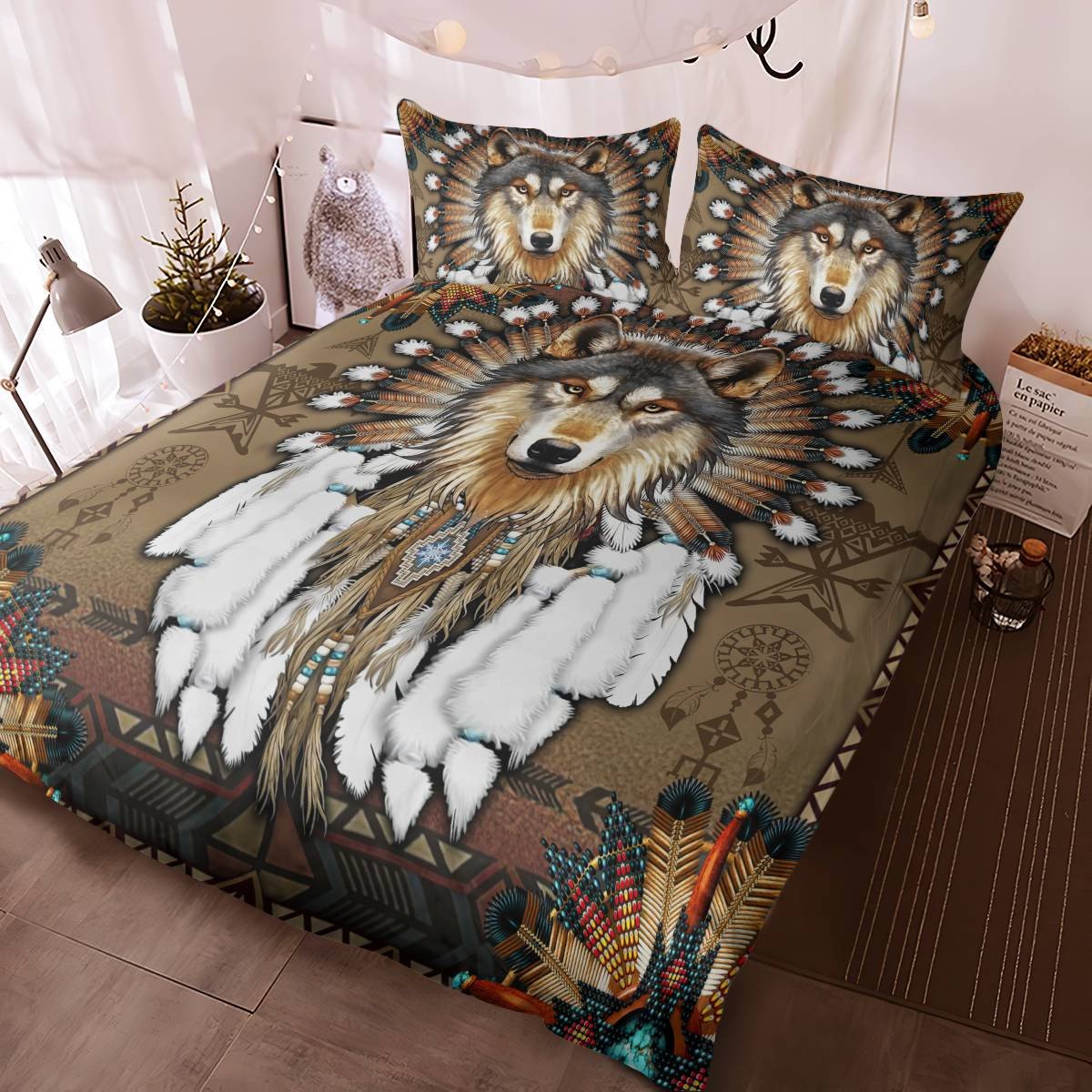 hippieartzone - Native American Wolf Pattern Bedding Set